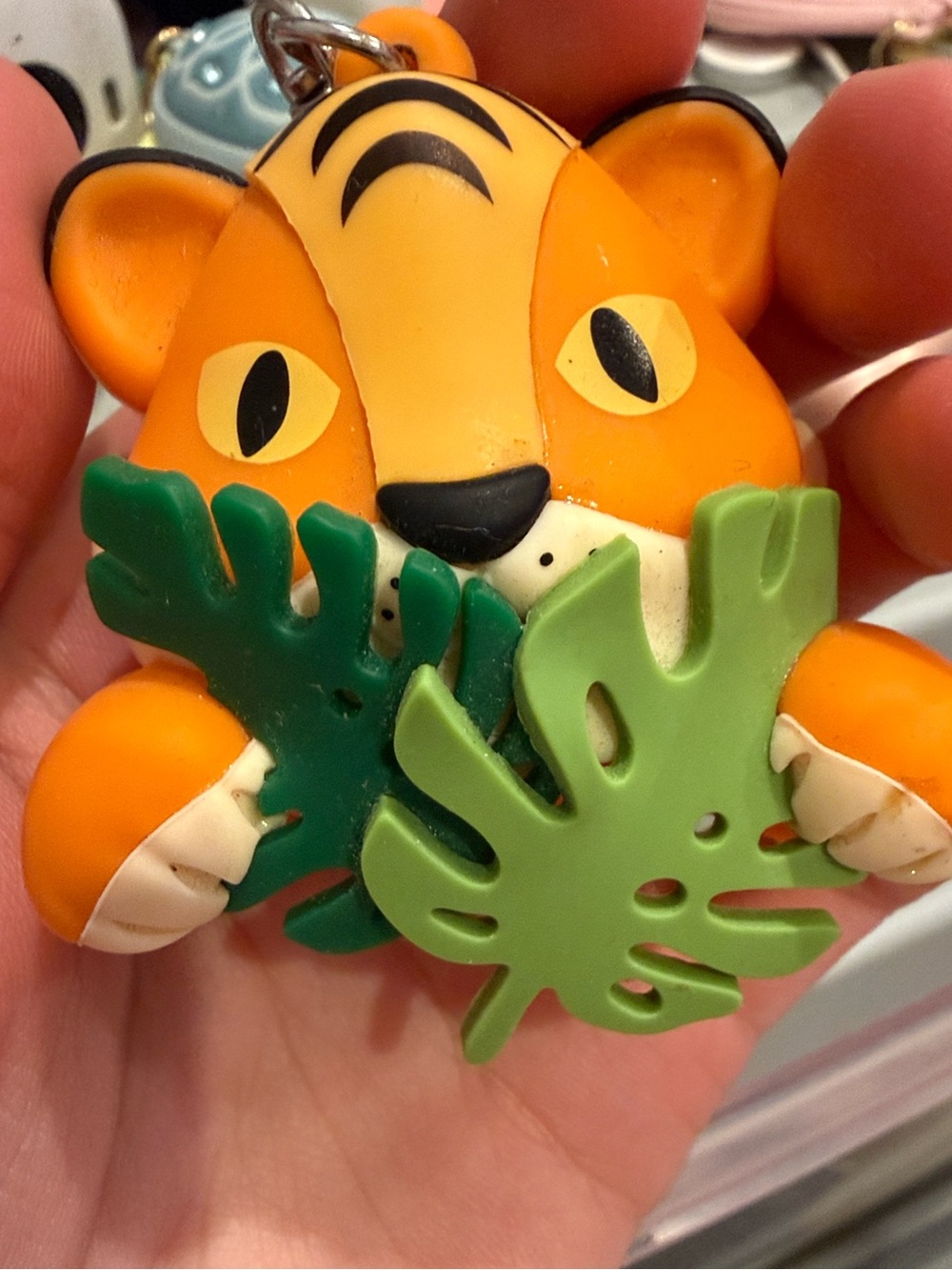 Bath & Body Works Orange Tiger Hand Sanitizer Keychain with Green Leaves